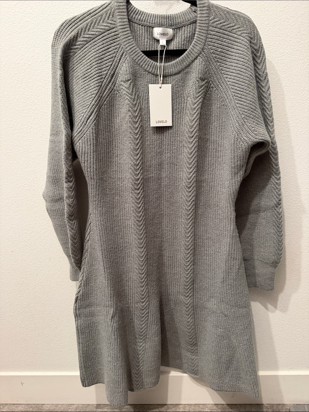 LOVELO Gray Ribbed Knit Long Sleeve Sweater Dress Size L Style OD52027
